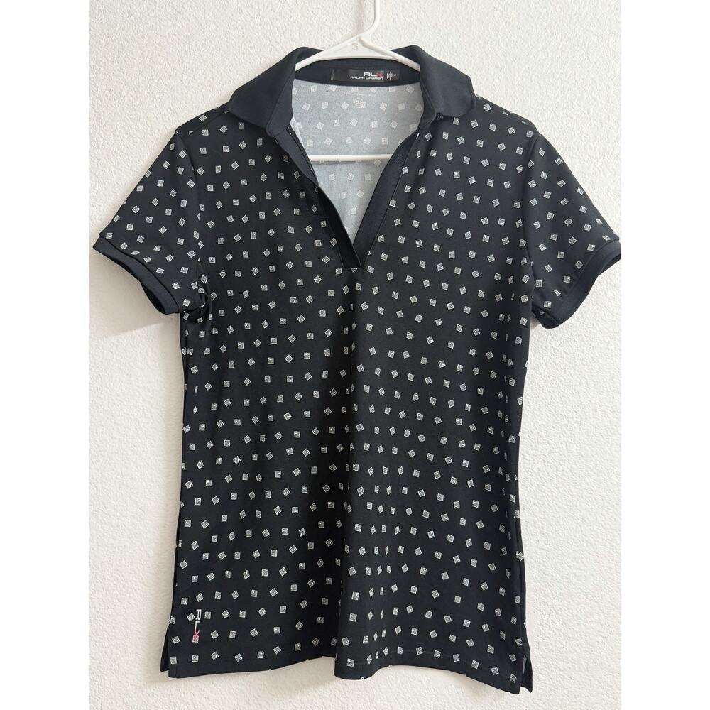 RLX Ralph Lauren Tailored Fit Polo Shirt Women's M Black Golf Geometric Print